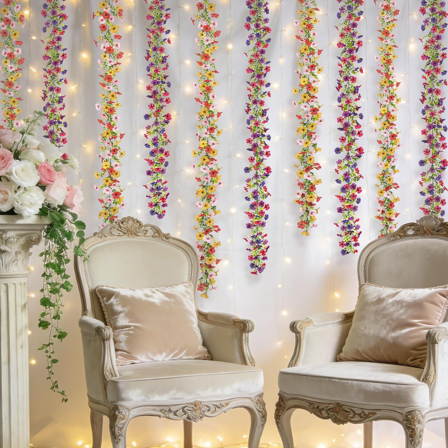 Artificial Flowers Garland Ivy, 4 Pack 5.9 FT Spring Summer Decor UV Resistant F