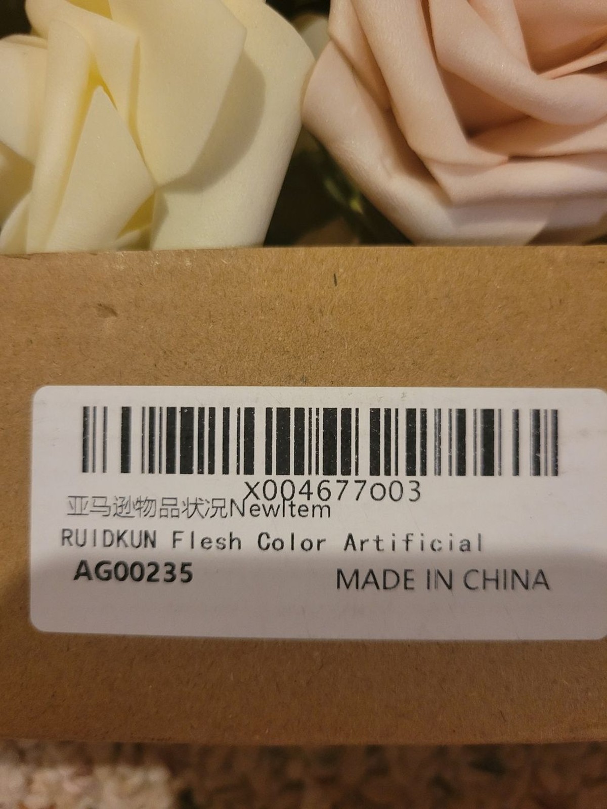 Boxed Faux Floral Arrangement in Cream & Blush with Warm Peach Accent