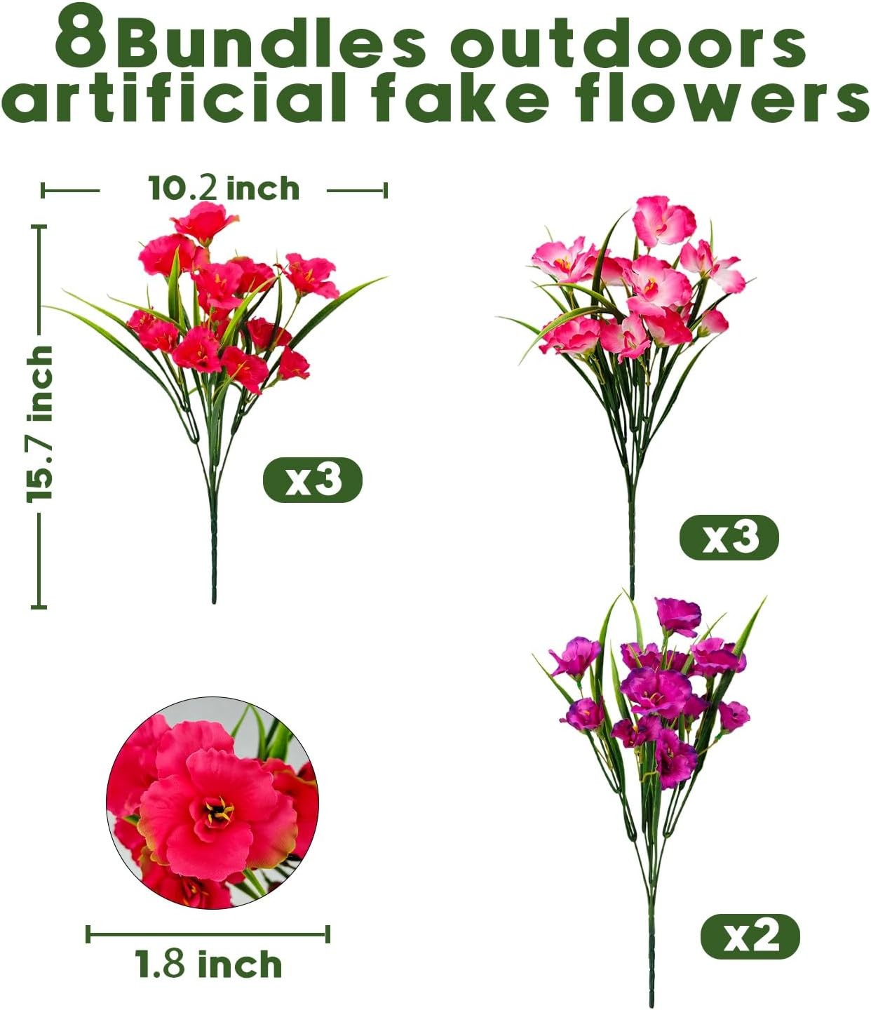 8 Bundles Artificial Hibiscus Flowers Outdoor Faux UV Resistant Fake Silk Plants