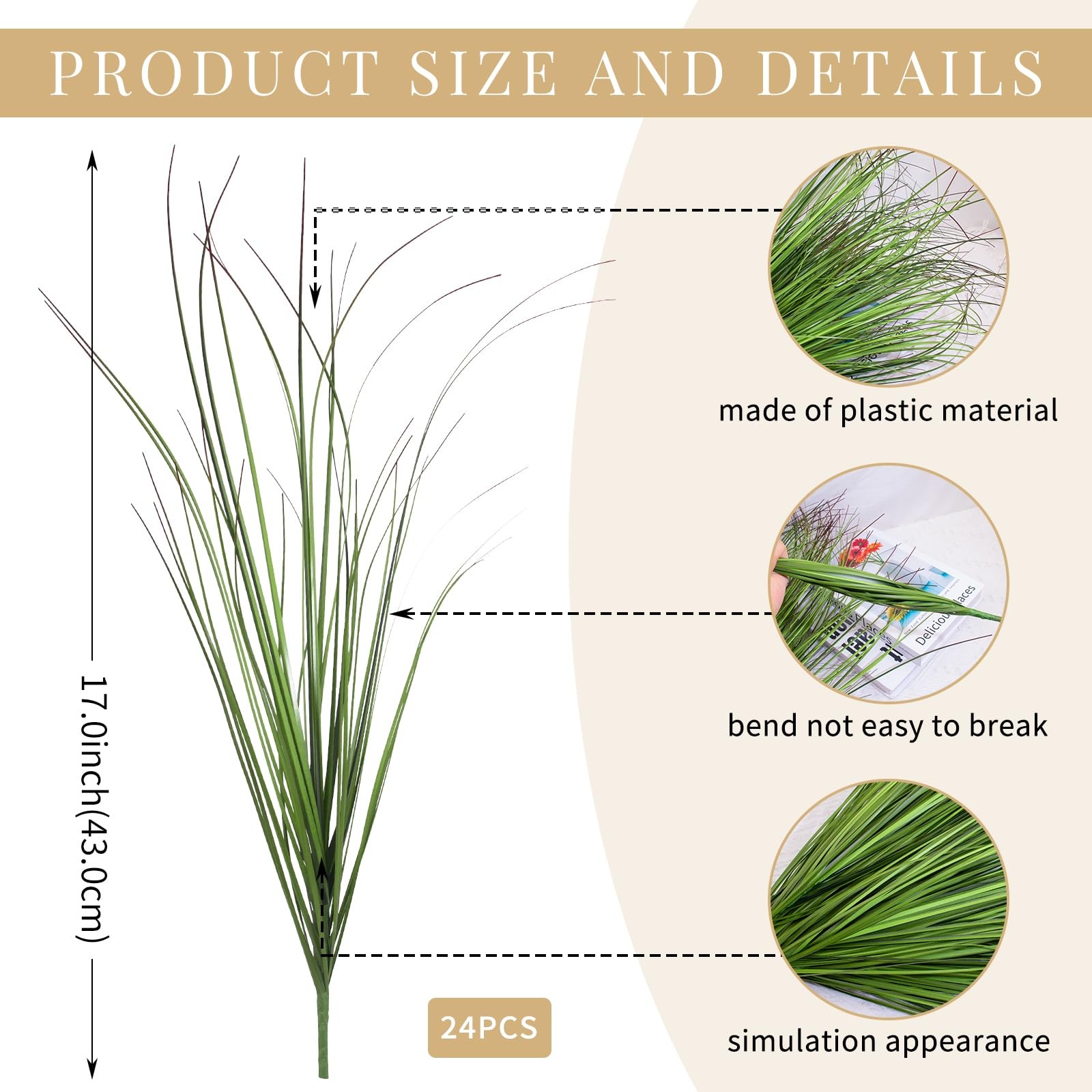 24 Bundles Artificial Plants Onion Grass Outdoor 17 Inch Tall Fake Shrubs Whe…