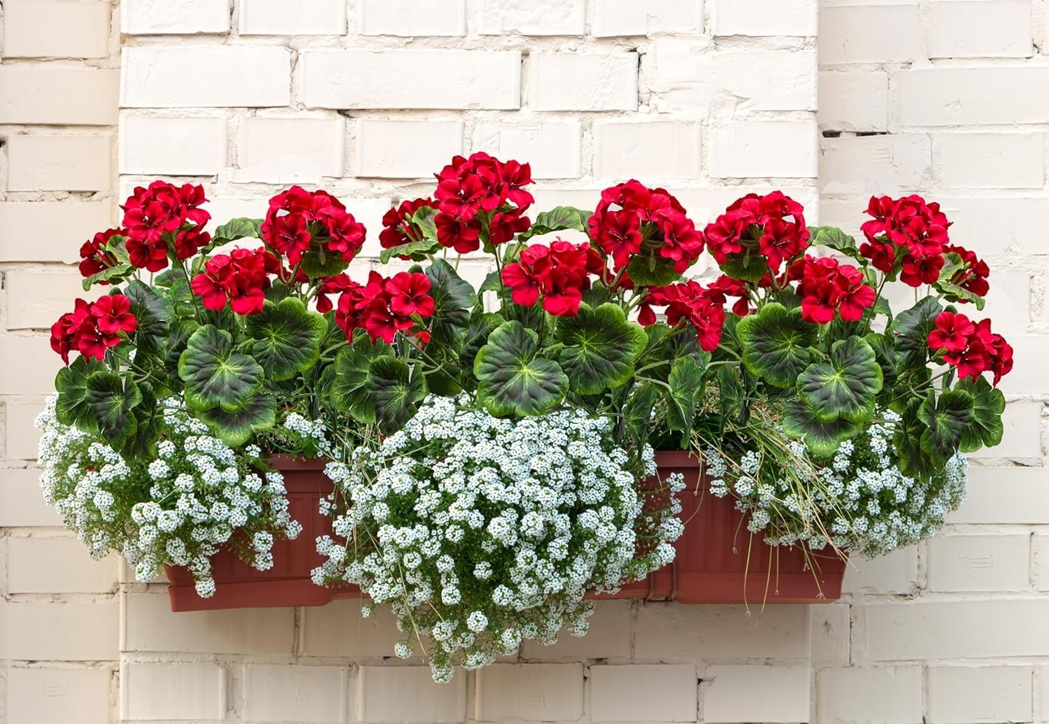 Artificial Geraniums 19” Silk Flowers Hanging Basket Home Decor Red