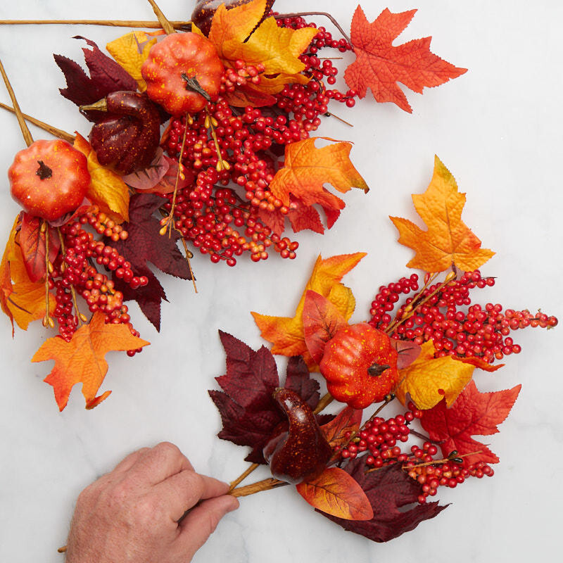 Pack of 6 Autumn Harvest Artificial Maple Leaf 12″ Sprays with Pumpkins & Gourds