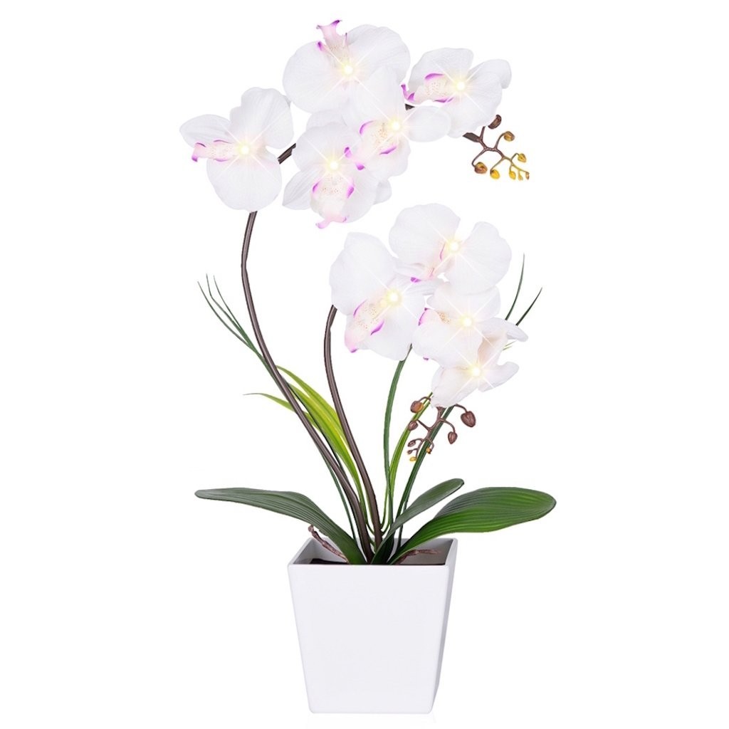 LED Orchid Lamp – Lighted Faux Phalaenopsis Flower Arrangement, Pre-Lit Decor