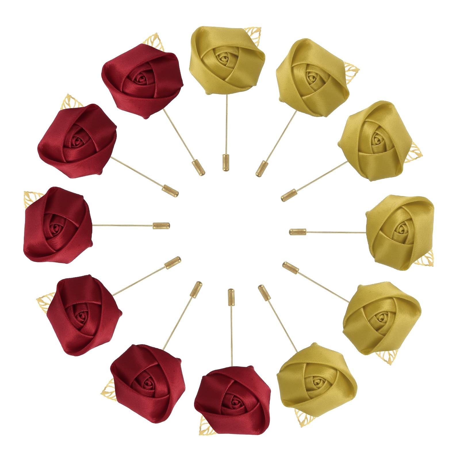 12 Pcs Rose Boutonnieres Pins for Men Wedding Ceremony Artificial Faux Flower