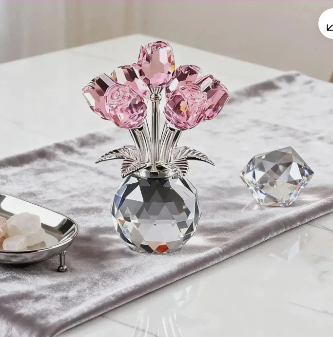 Pink Crystal Gemstone Rose Flower Colorful Rose Bouquet Eternal Ornament Gift