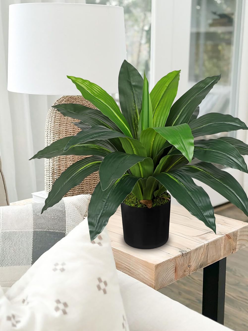 Faux Plants 17 Inch Dracaena Artificial Indoor Yucca Potted 19 Leaves 1 PC