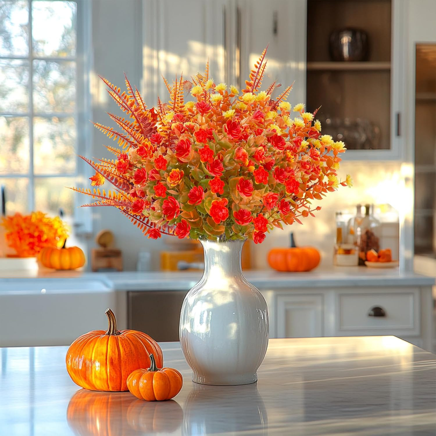 12 Bundles Artificial Fall Flowers for Outdoors Fall Decorations,Uv Resistant