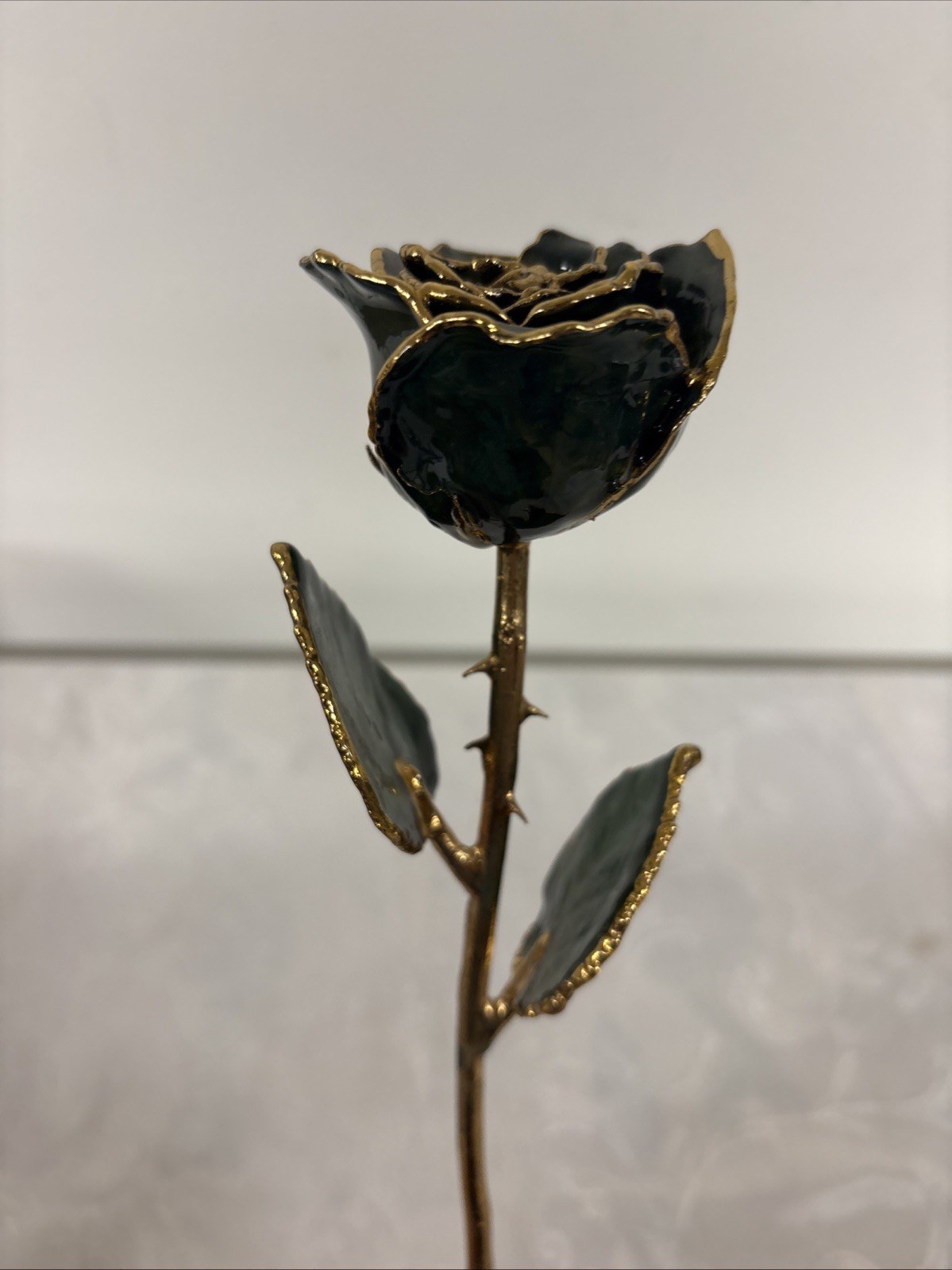 Vtg Real 24k Dipped Green American Rose Bradow Jewelers Watertown WI with Box