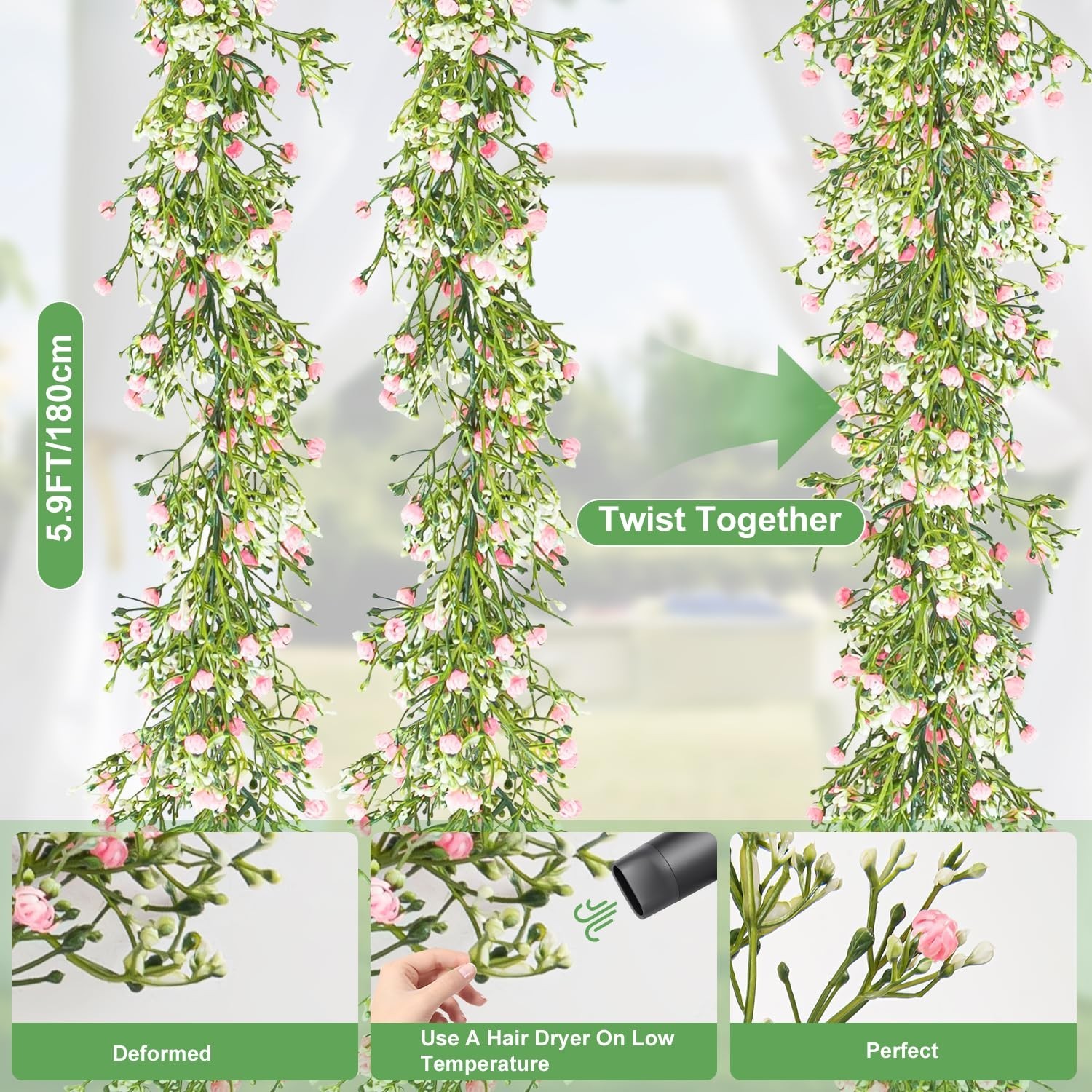Impulja Baby’s Breath Garland 6FT, Artificial Gypsophila Flowers Wedding Decor