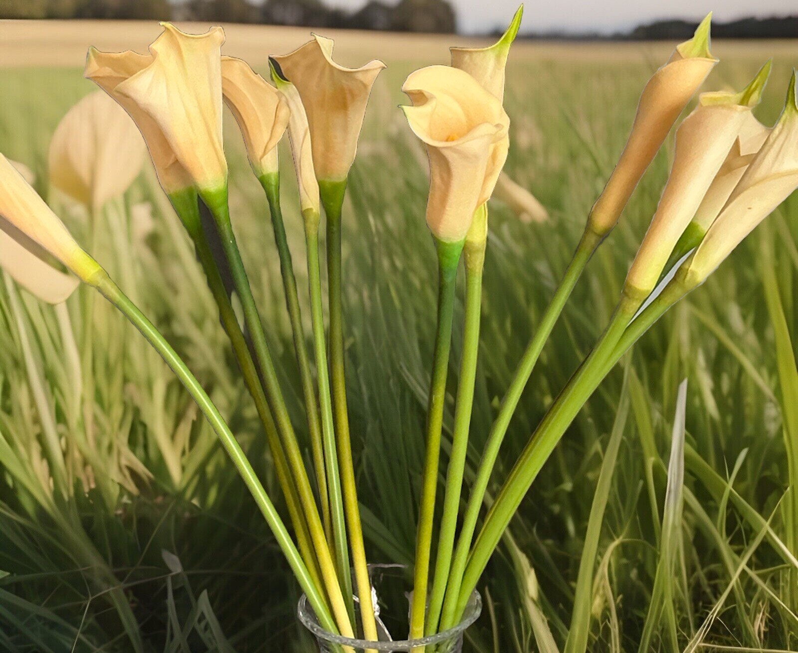 12 PCS Artificial Real Touch Faux Calla Lily Ivory Flowers 25’’
