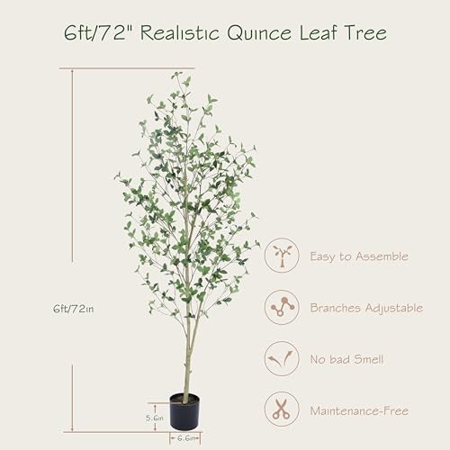 6ft Artificial Quince Leaf Tree with Realistic Trunks, 6ft Quince Leaf Tree