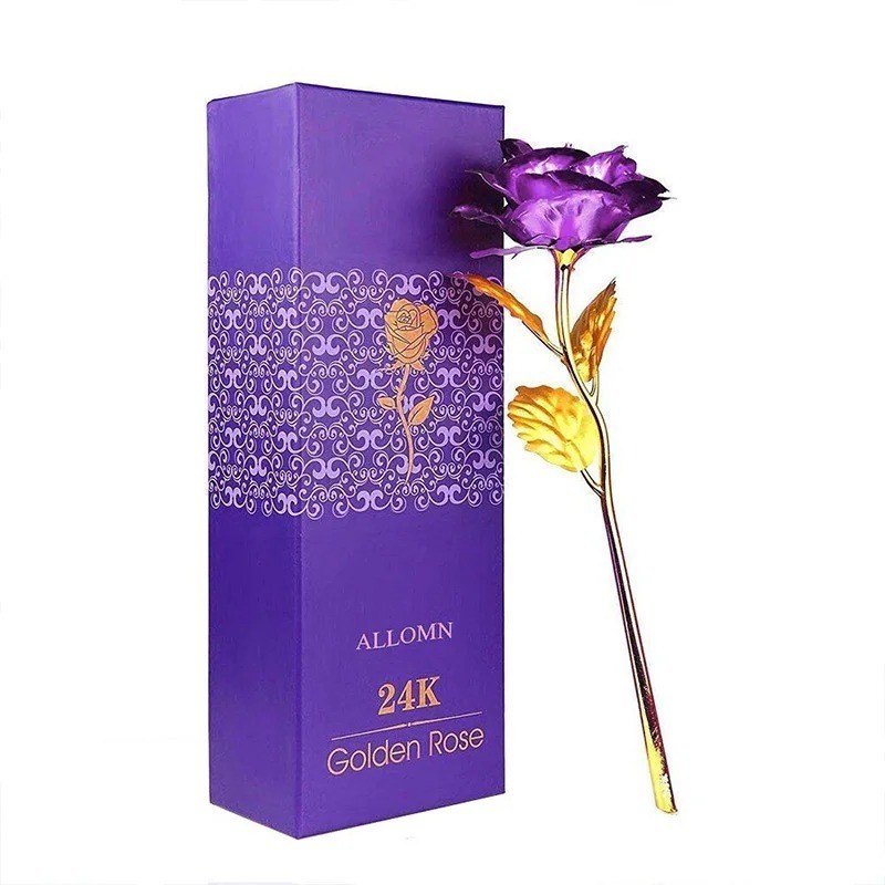 24k Gold Plated Foil Rose Flower Long Stem Dipped New Year Xmas Gift For Her