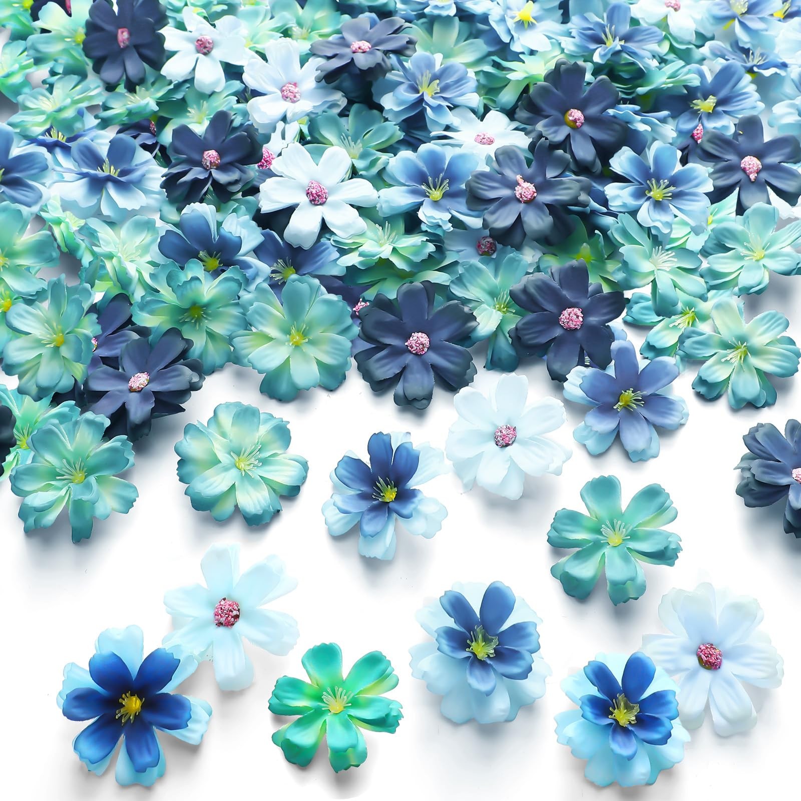 Blue Mini Artificial Flowers for Crafts, 120 PCS for DIY Wreath, Bouquets