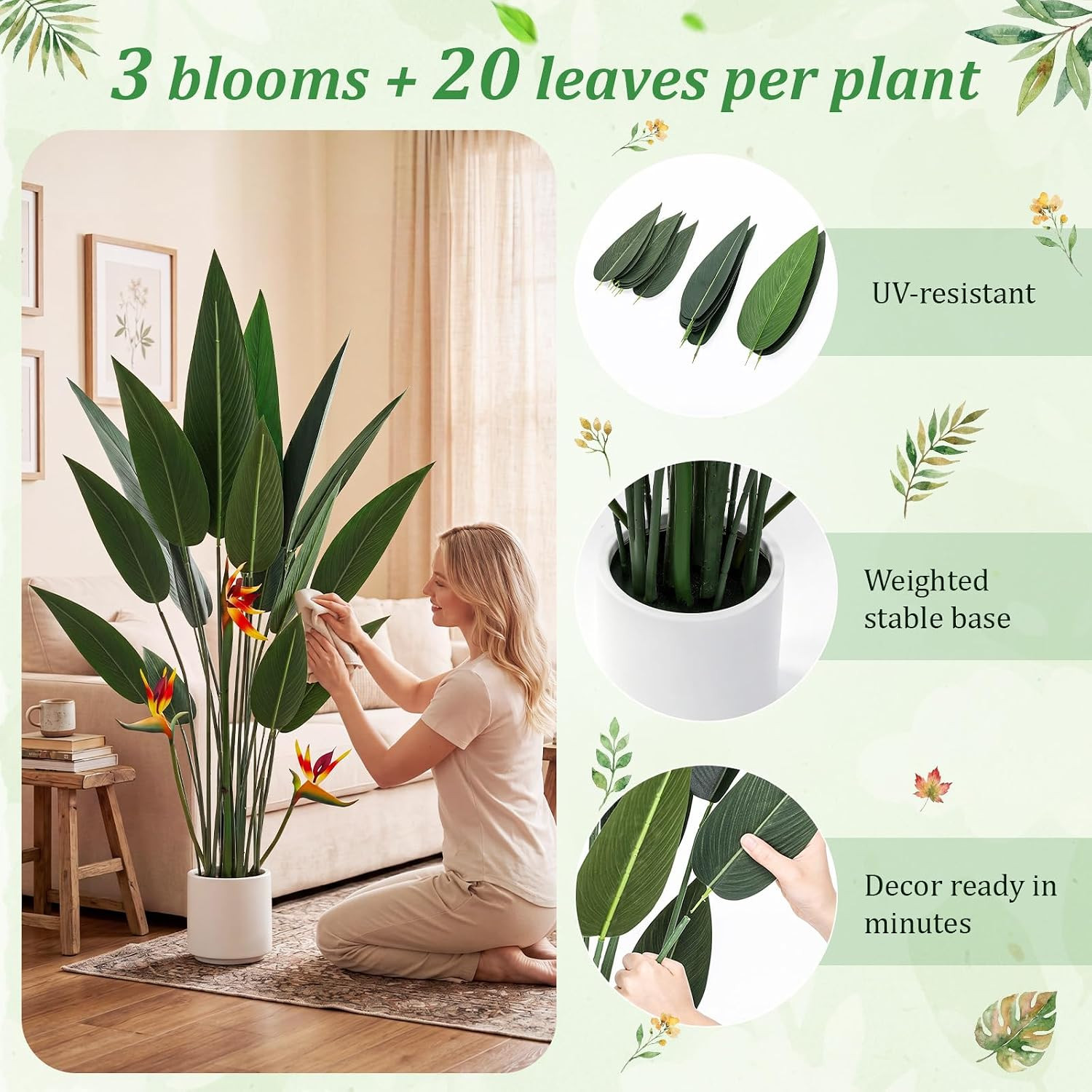 2 Pcs 4 Ft Artificial Bird of Paradise Plant Banana Tree Tall Lifelike Fake Palm