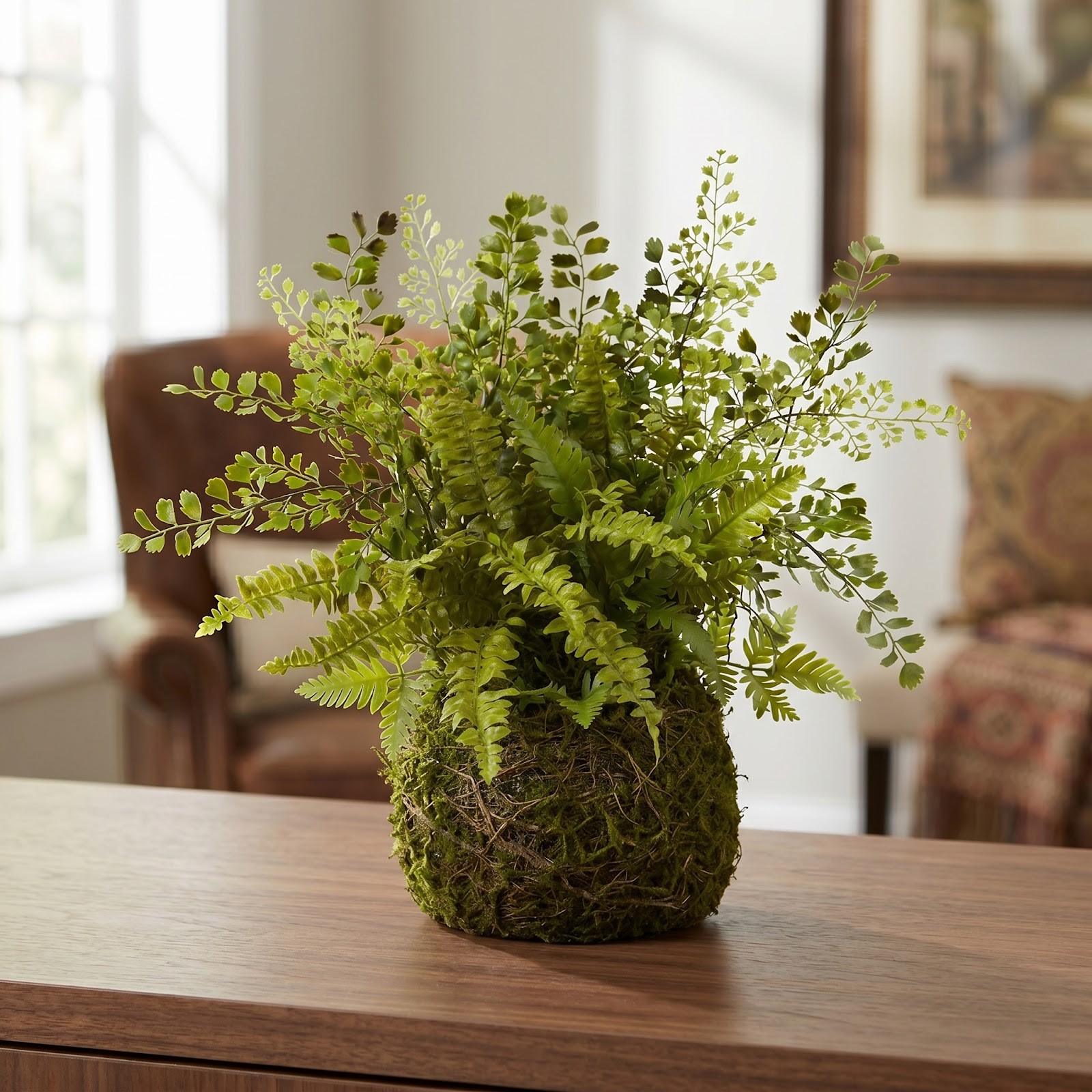 Mixed Fern w/Twig and Moss Basket