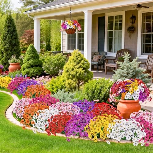 24 Bundles Artificial Flowers for Outdoor UV Resistant Faux Multi Color-a