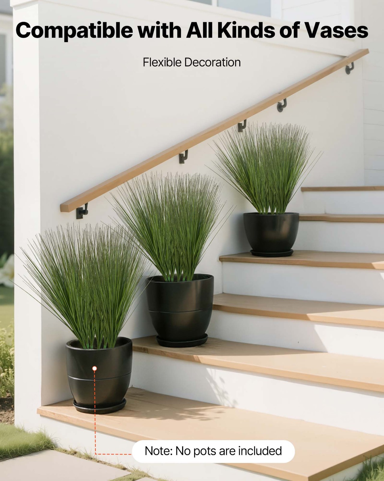 VEVOR Artificial Grass Plant 27 Inch Faux Onion Grass 8 Pack Greenery Shrubs
