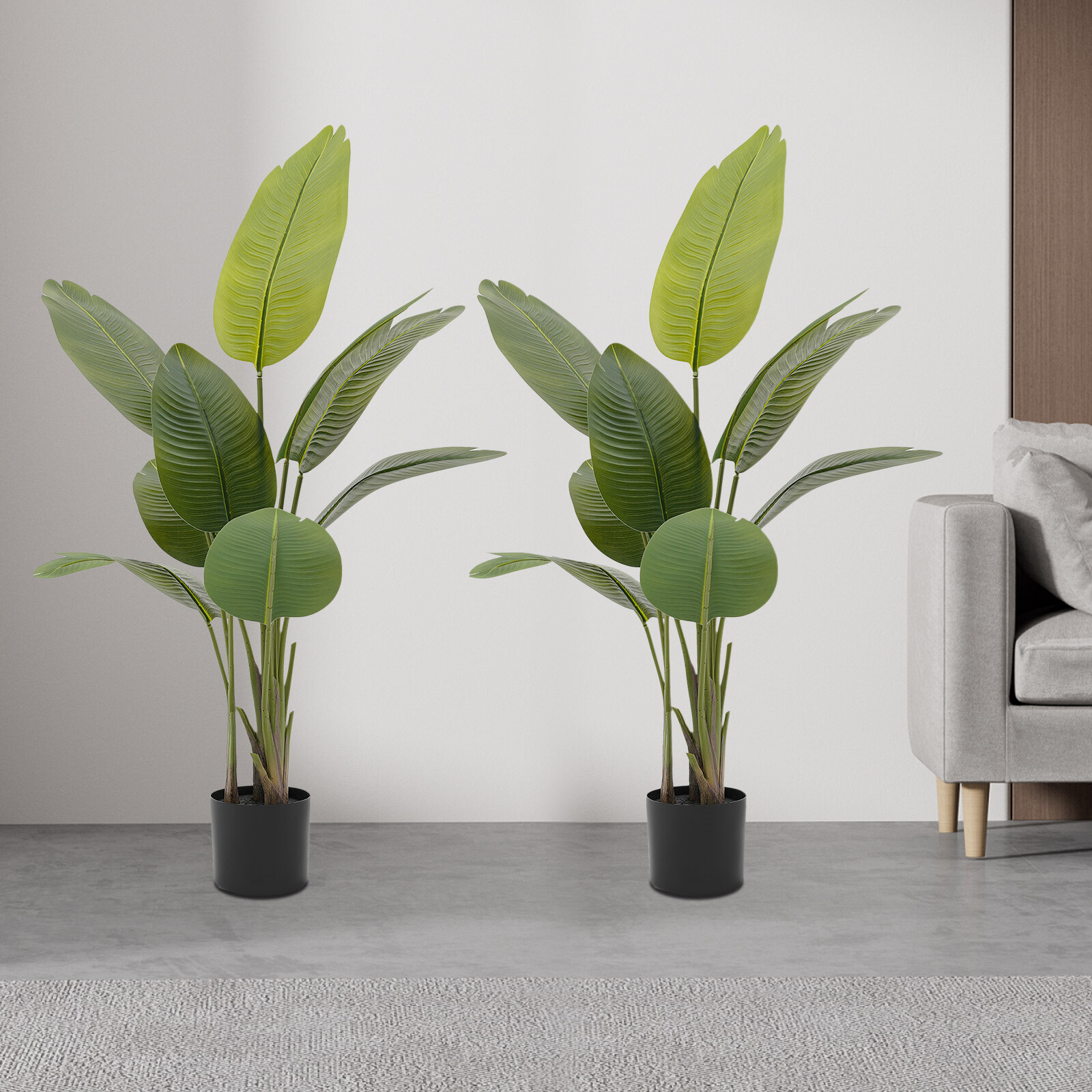 Set Of 2 Artificial Plants 47 In (120 Cm) PU & PE Leaves Pot Base Indoor/Outdoor