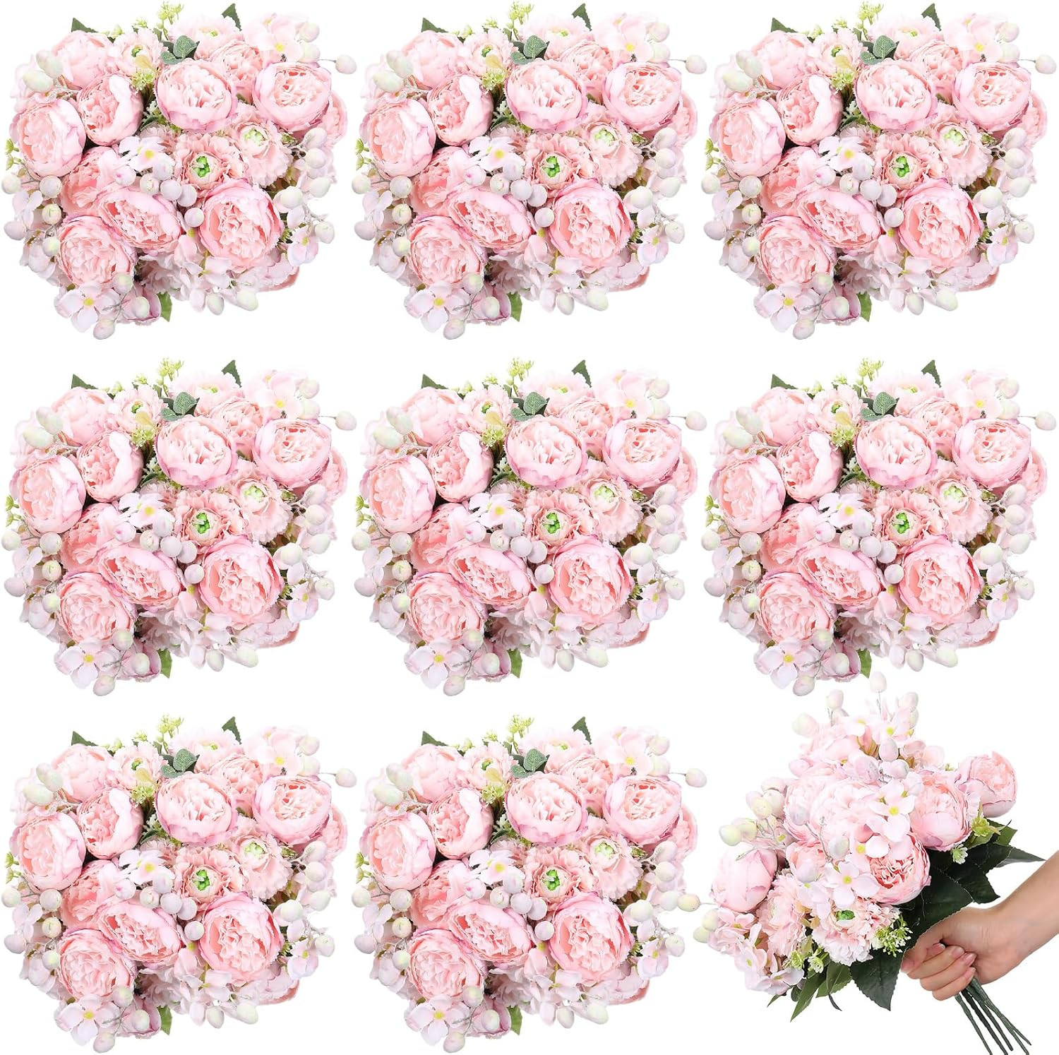 16 Bundles Artificial Peony Silk Flower Hydrangea Fake Peony Bouquet Elegant Fau