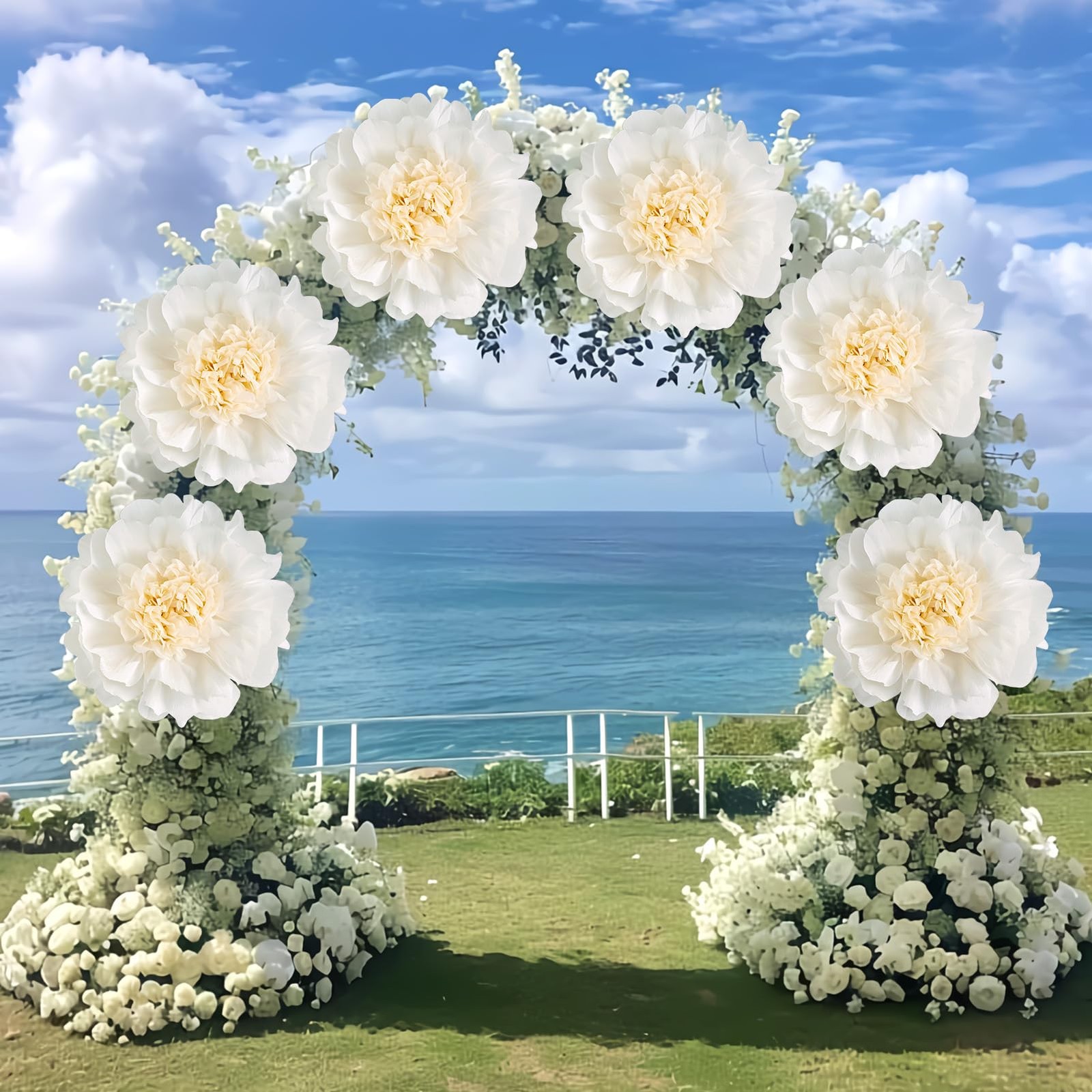 6 PCS White Paper Flowers Wall Giant Tissue 12 Inch Artificial Wedding Decor
