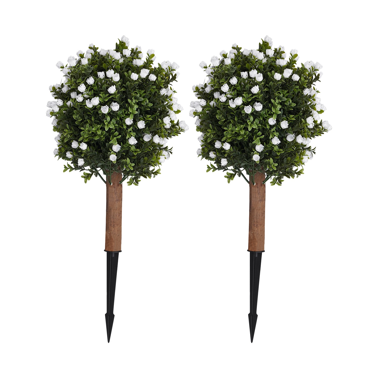 Set of 2 Artificial Ginkgo Biloba Trees with White Flowers for Indoor Outdoor
