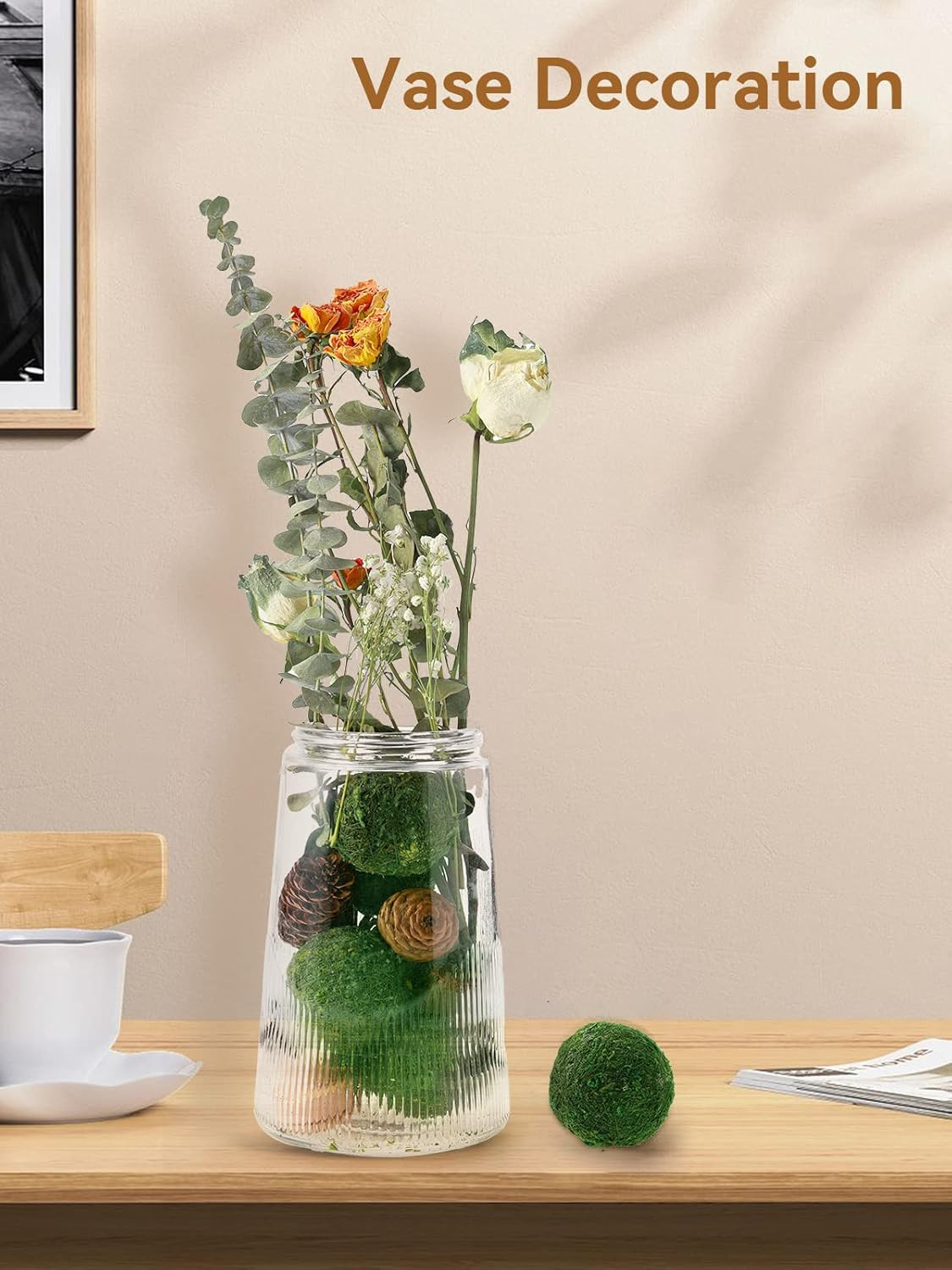12Pack Decorative Faux Dried Moss Balls- 2.2″ Artificial Green Plant Mossy Globe