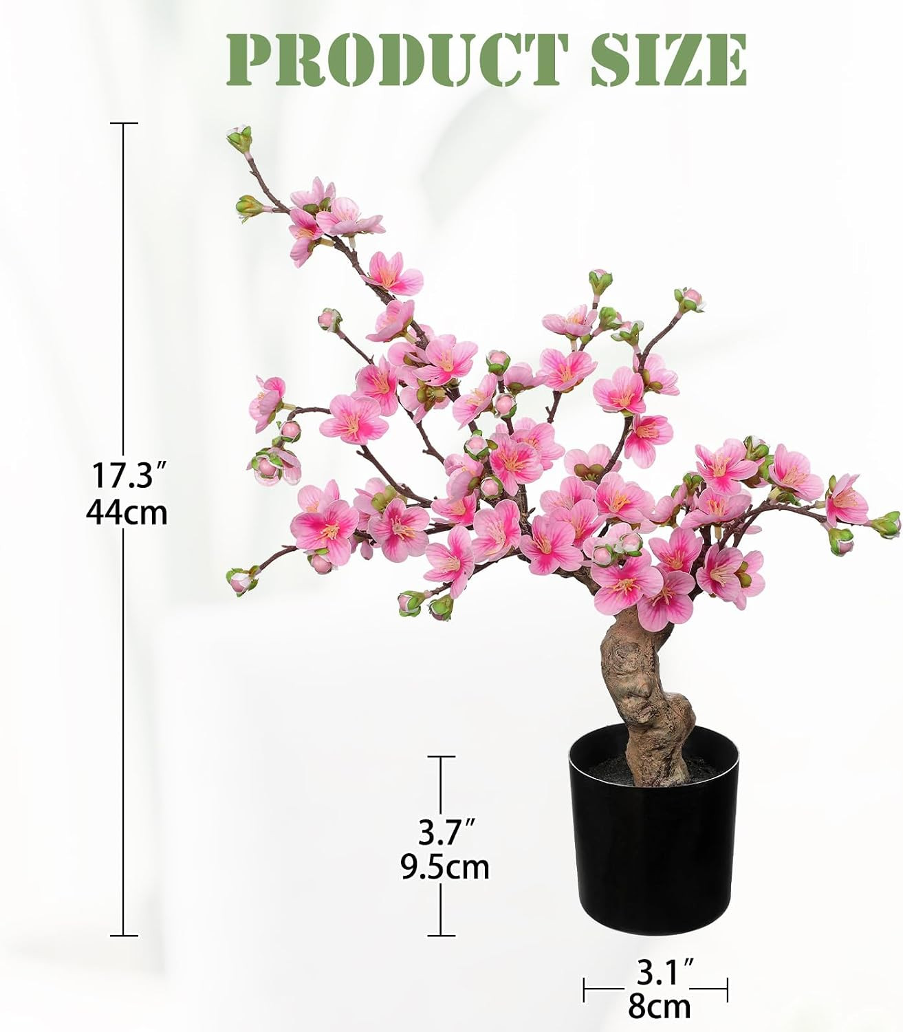Realistic Faux Cherry Blossom Arrangement with Vase – 17.3″ Pink Silk Flowers