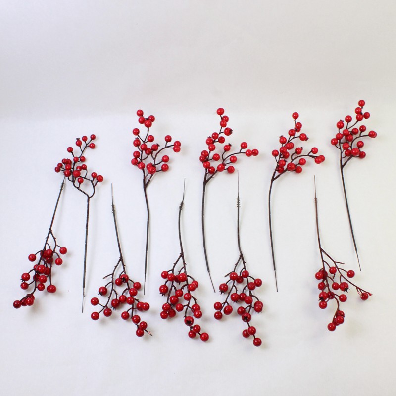 Lot of 10 Decorative Holly Berry Twigs 12in Christmas Floral Stems