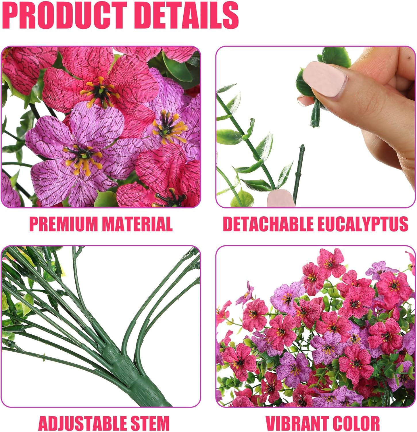 Artificial Fake Hanging Flowers Plants for Outdoor Outside 2PCS Hot pink-Magenta
