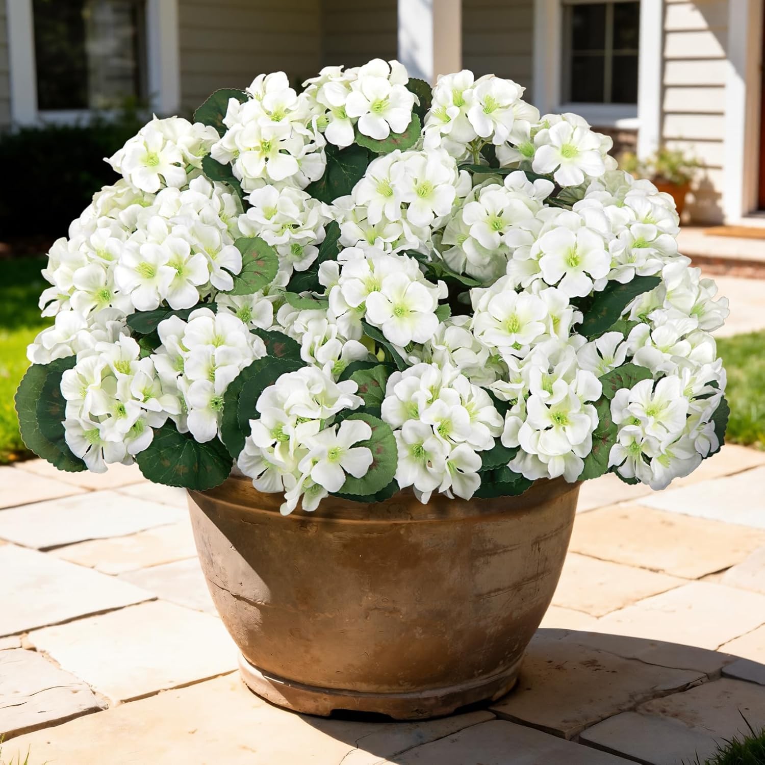 Besteek 8 Pcs 17″ Artificial Geranium Flowers for Outdoors, Fake Silk Flowers UV