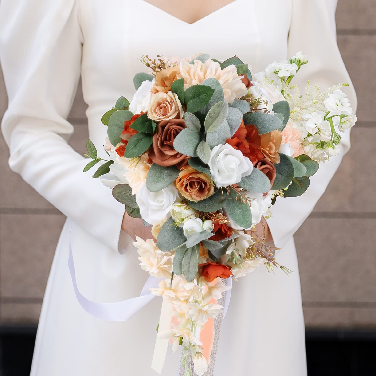 Wedding Bouquet, 11 Inch Terracotta Wedding Decor Artificial Flowers Bridal B…