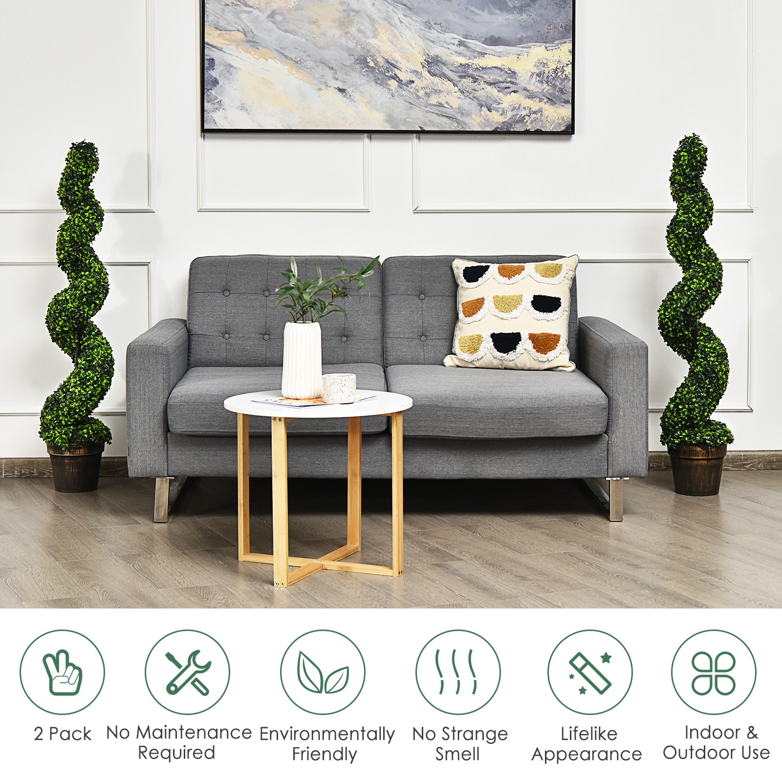 Costway 2 Pack 4FT Artificial Spiral Boxwood Topiary Tree Indoor Outdoor Decor