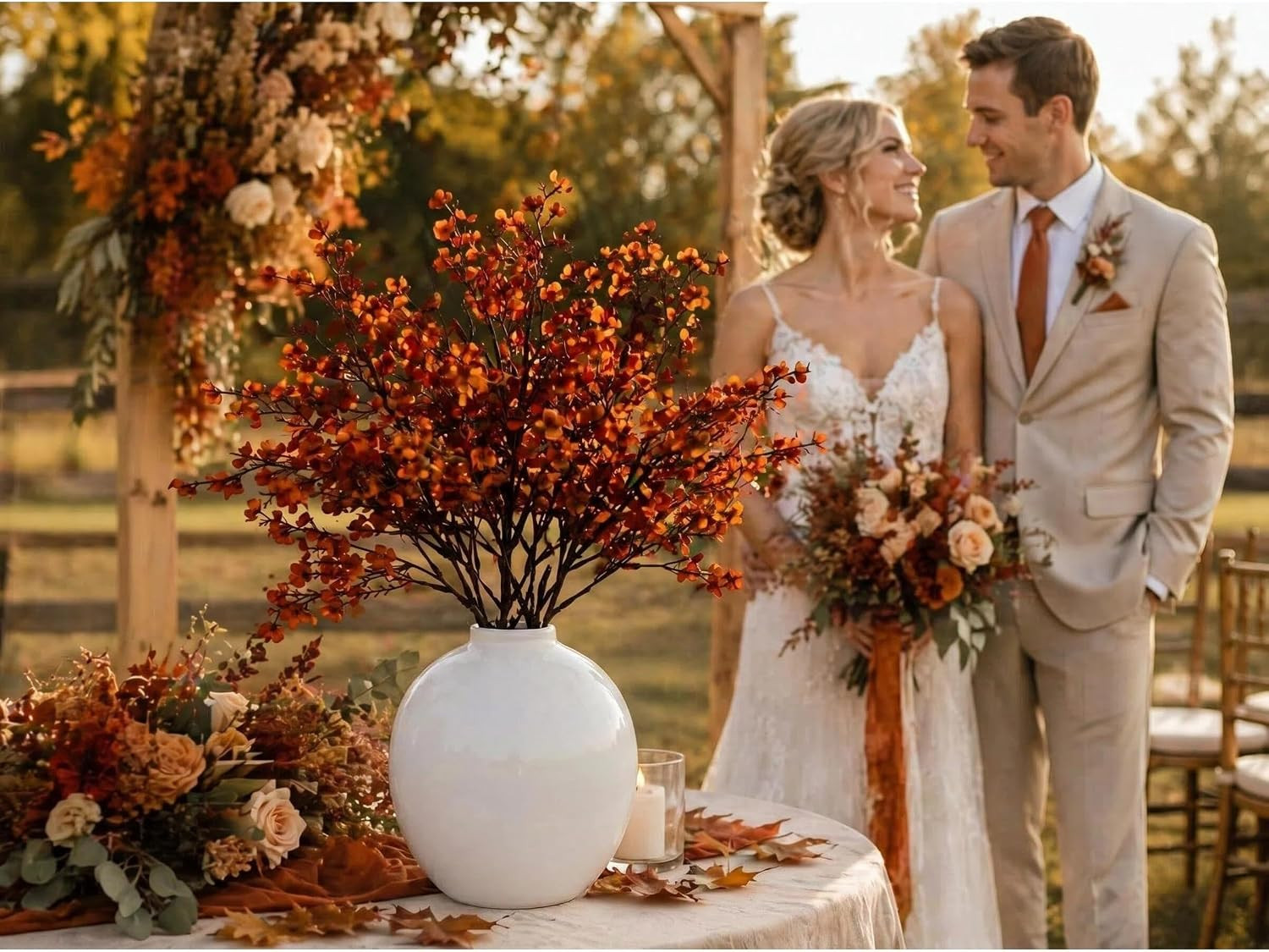 6 Bundles Artificial Burnt Orange Baby’S Breath Flowers | 18.5 Inch Silk Gypsoph