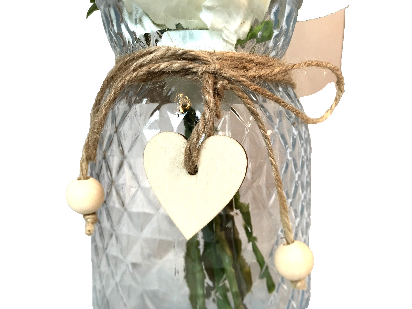 Faux White Silk Rose Flower Arrangement Glass Vase Rustic Decoration 2 Pack