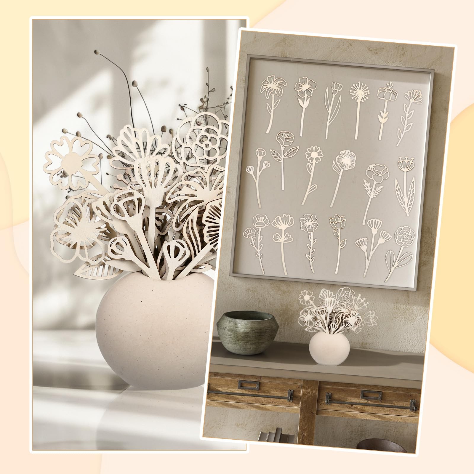 18 PCS Wood Wildflower Decor Set Wooden Flowers Crafts Laser Cut Home Art