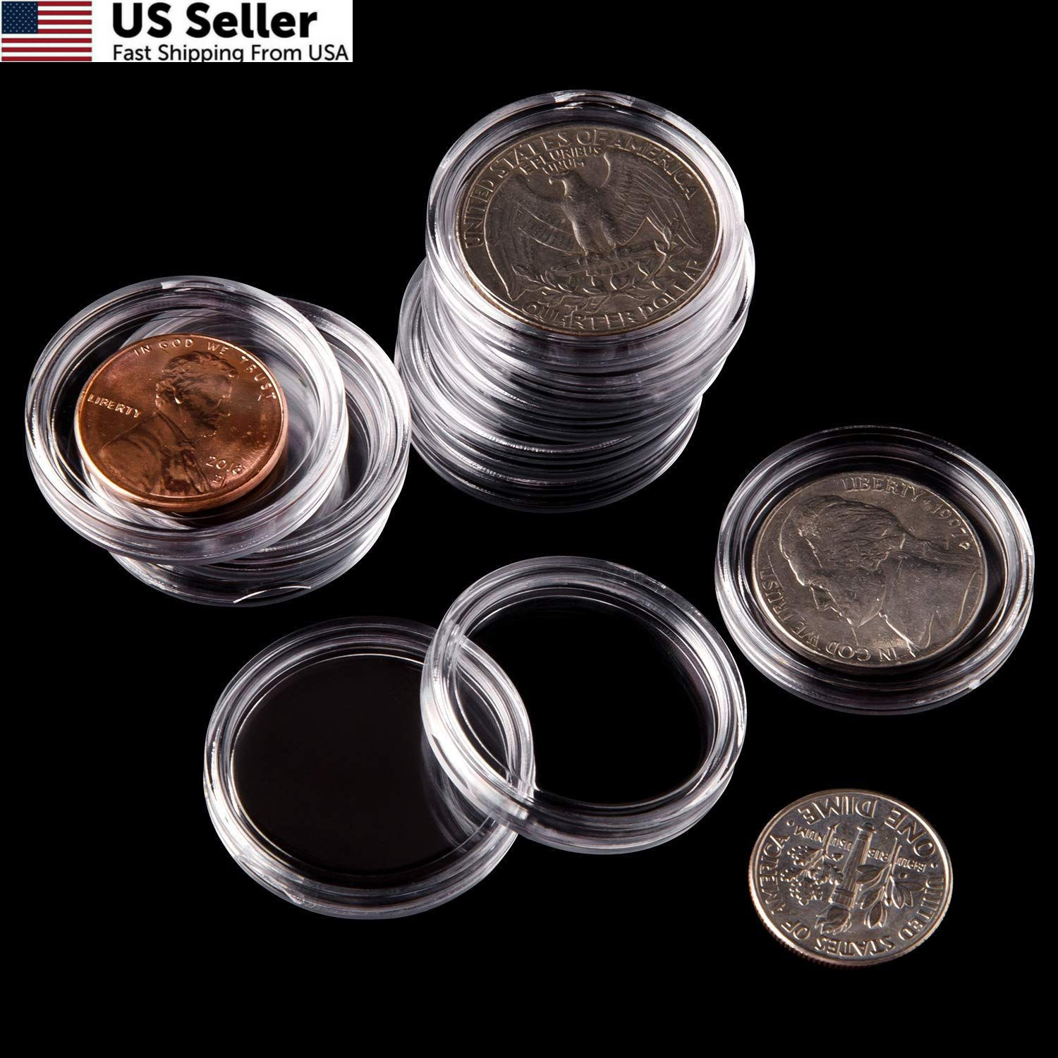 Eeoyu 100 Pieces 25 mm Coin Capsules Holder 16.5x 10.5×3.2 cm, transparent