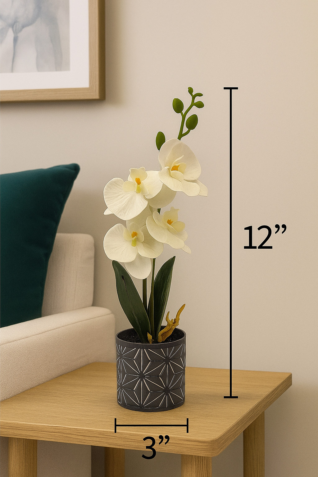 Artificial Orchid Potted Flowers, Faux Orchid Plant with Pot 12″ x 3″ x 3″