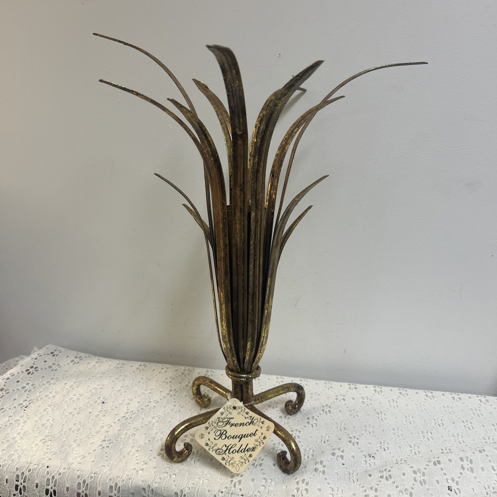 New French Bouquet Holder Home Accessory Displayer Aged Gold Tone Metal Wedding