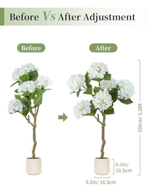 Fake Tree: 2pc 39 Inch Artificial Silk Plants for Home 3.3ft White Hydrangea