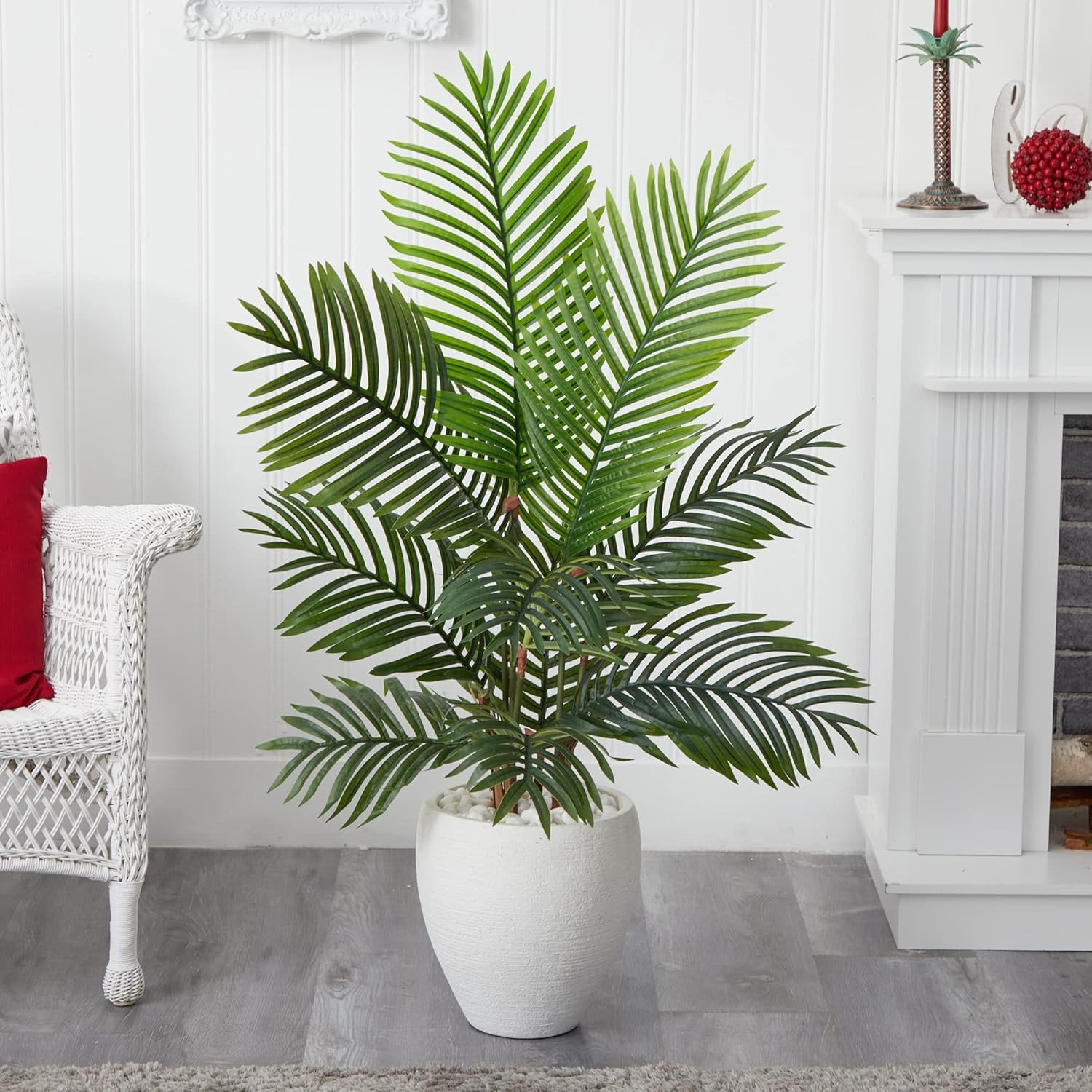 4.5Ft Paradise Palm Tree in White Planter – Lush Artificial Greenery Decor