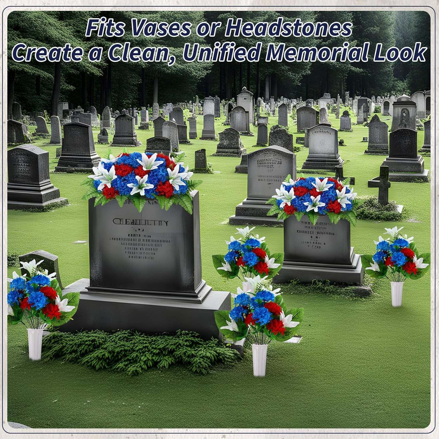 3 Pcs Artificial Cemetery Flower Saddles with Vase for Headstone Memorials