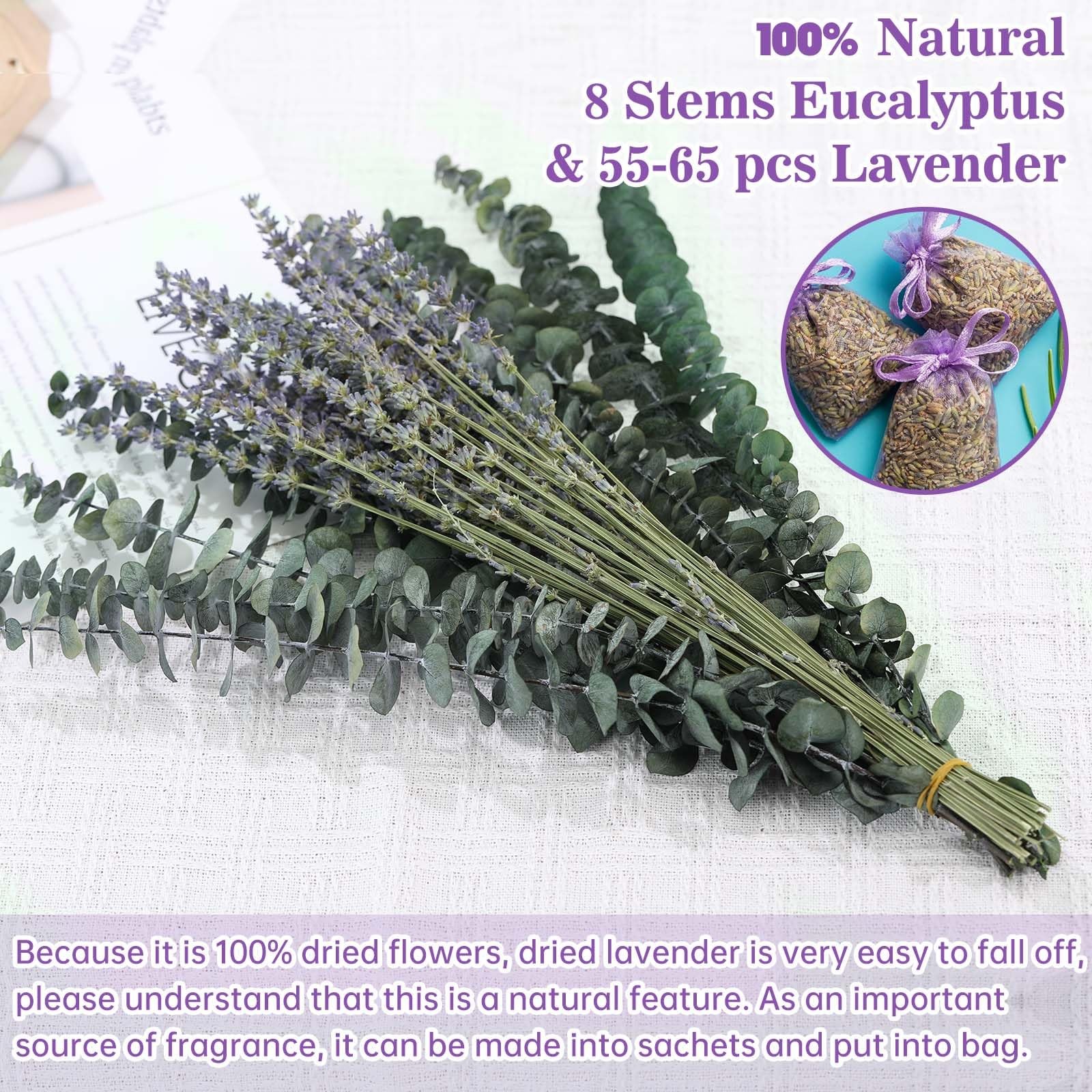 70 PCS Dried Eucalyptus Stems with Lavender Flowers Bundle for Shower, 17” N…