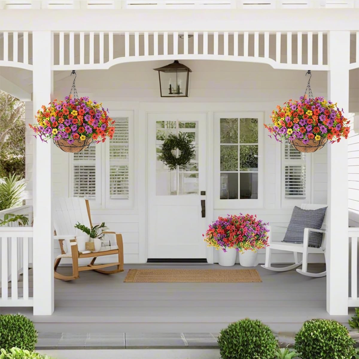Artificial Faux Hanging Plants Flowers with Basket for Outdoor Outside Decora…