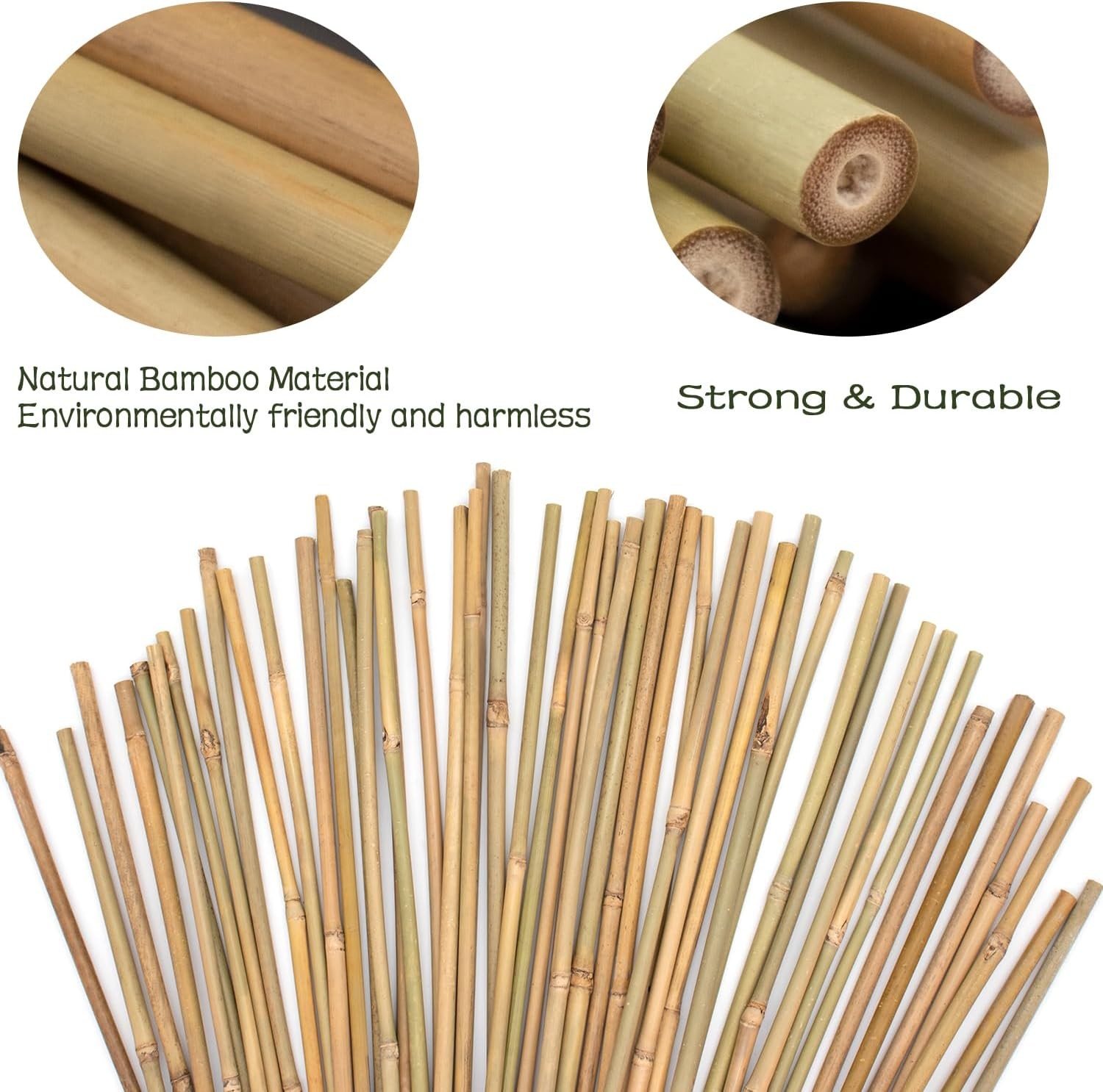 50PCS Plant Stakes,16 Inch Natural Bamboo Stakes,Garden Stakes for Indoor and Ou