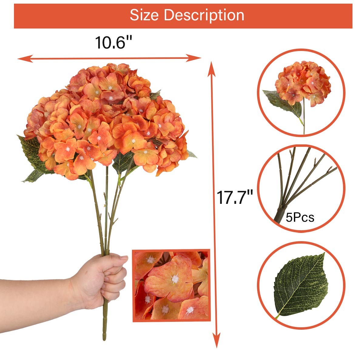 Orange Silk Hydrangea Flowers 2 Bouquets for Home, Wedding, Party Decor