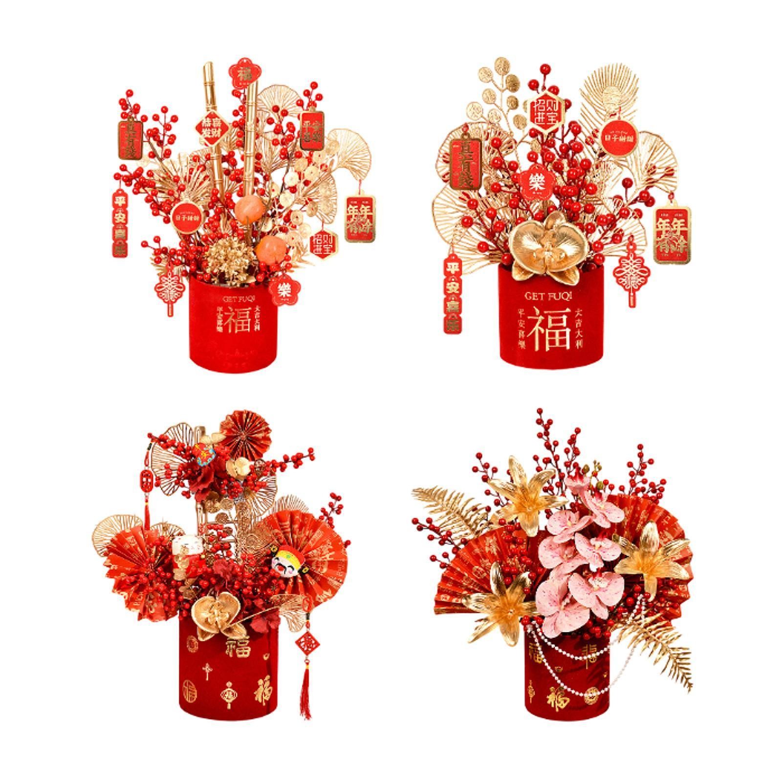 2025 Chinese Lunar New Year Decoration Fake Flower Bucket for Party Table