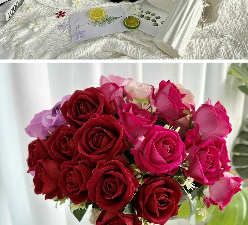 9 Heads silk Rose Artificial Flower Bouquet Home Table Vase Deco Floral