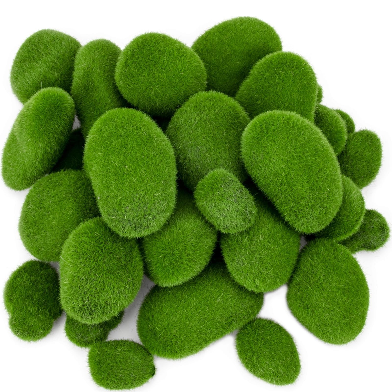50 Pcs Artificial Moss Rocks – Decorative Faux Green Balls for Floral Arrangemen