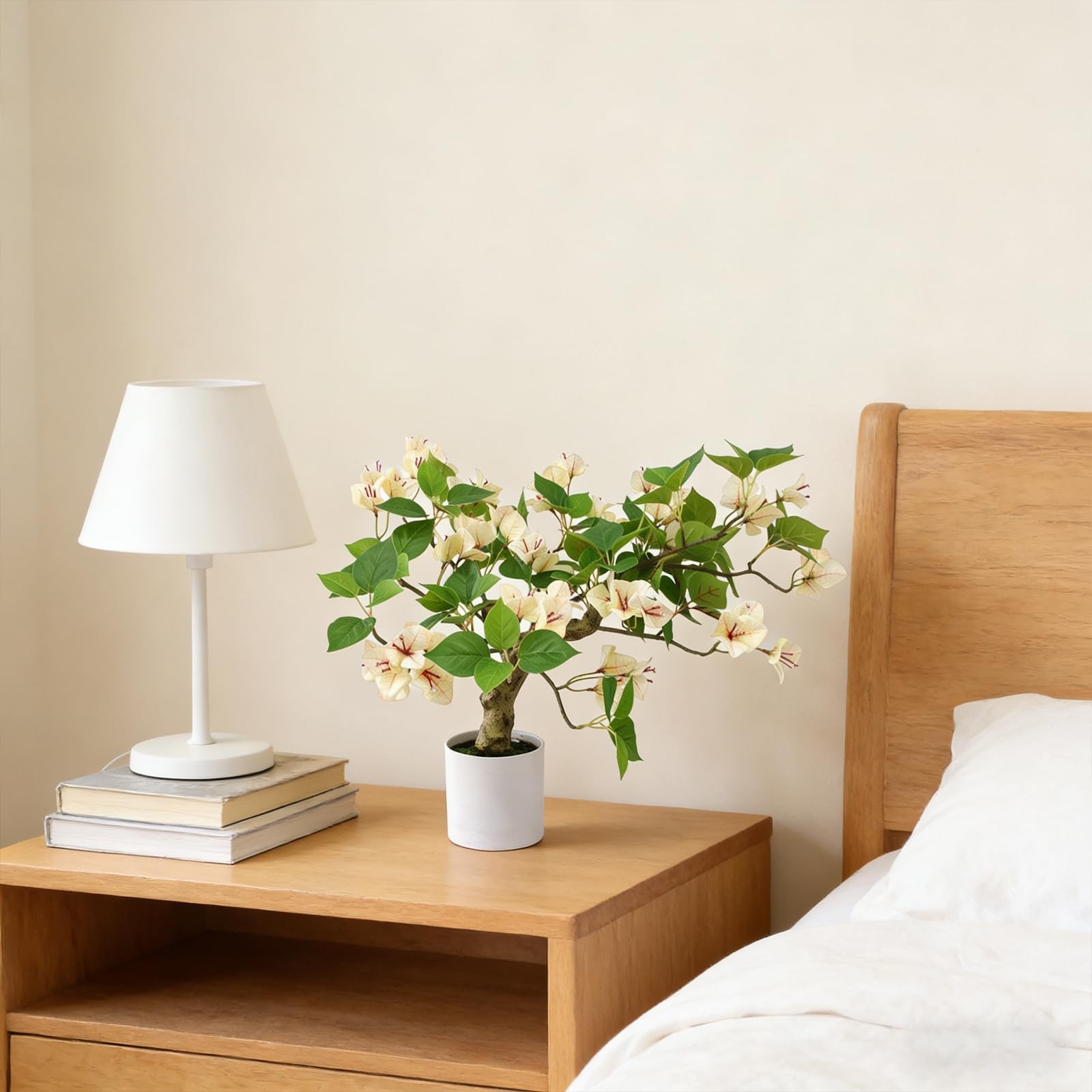 16 Inch White Artificial Bougainvillea Tree in Pot Faux Flower Plant Decor