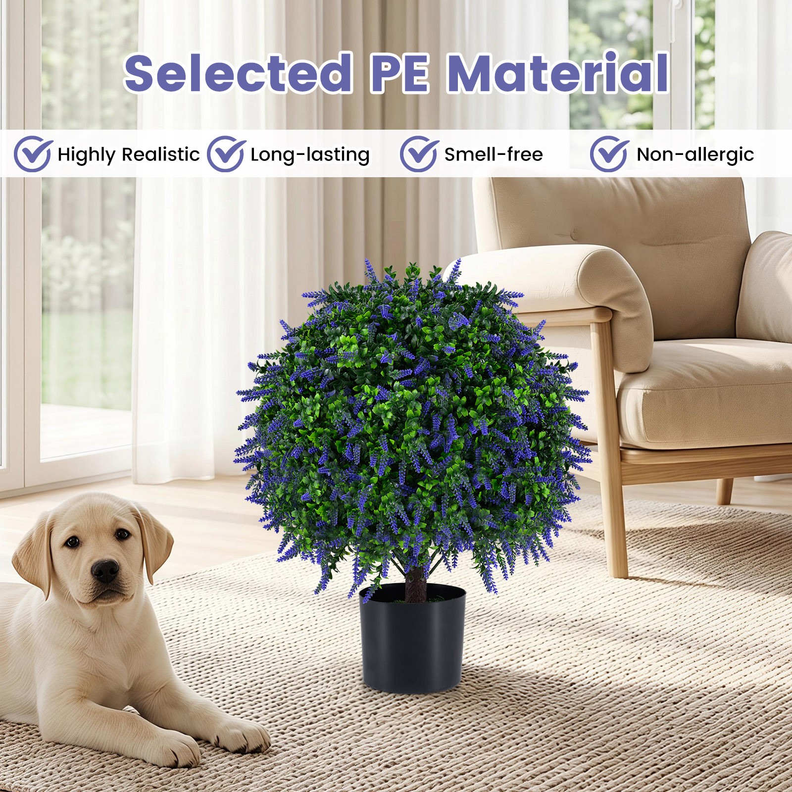 Set of 2 Artificial Lavender Topiary Ball Trees 22″ Faux Lavender Potted Plants